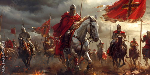 Fantasy Warrior Horse Battle Banner knight on horseback Knights Templar 