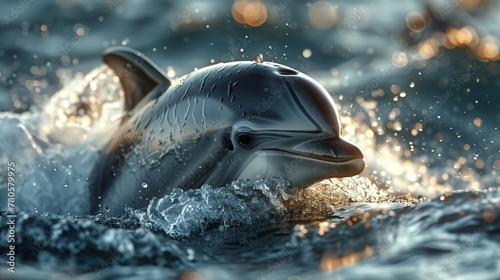 Fototapeta premium Happy dolphins rise above the surface of the water