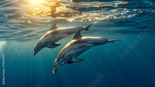 Dolphins swimming in the ocean. sea life animals © Chananphat