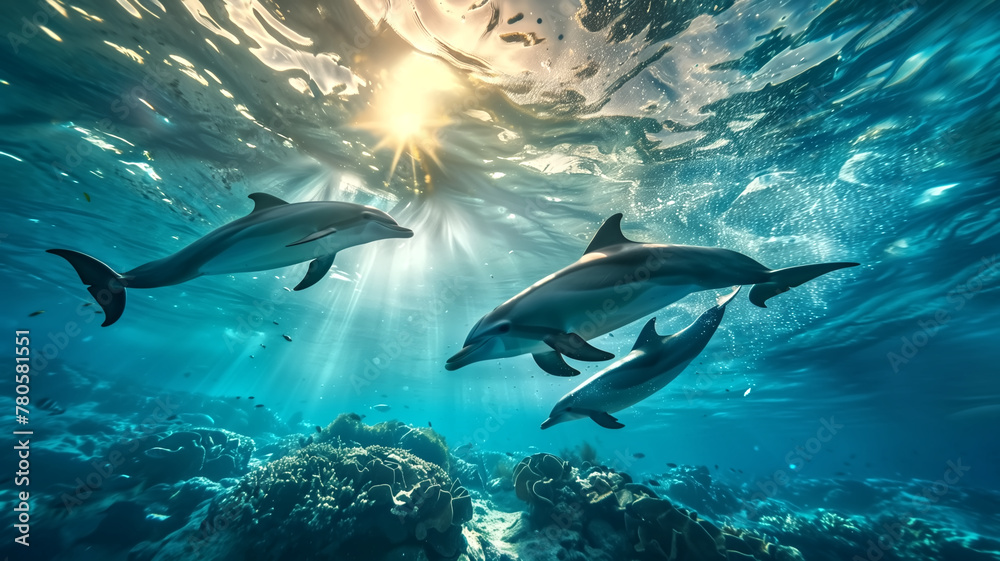 Obraz premium Dolphins swimming in the ocean. sea life animals