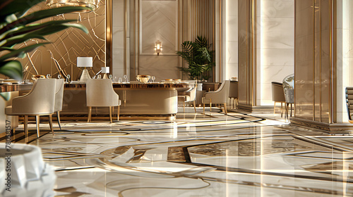 Luxurious Hotel Lobby, Modern Elegance in Architecture and Design, Marble Floors and Stylish Furniture Welcome Guests in Style