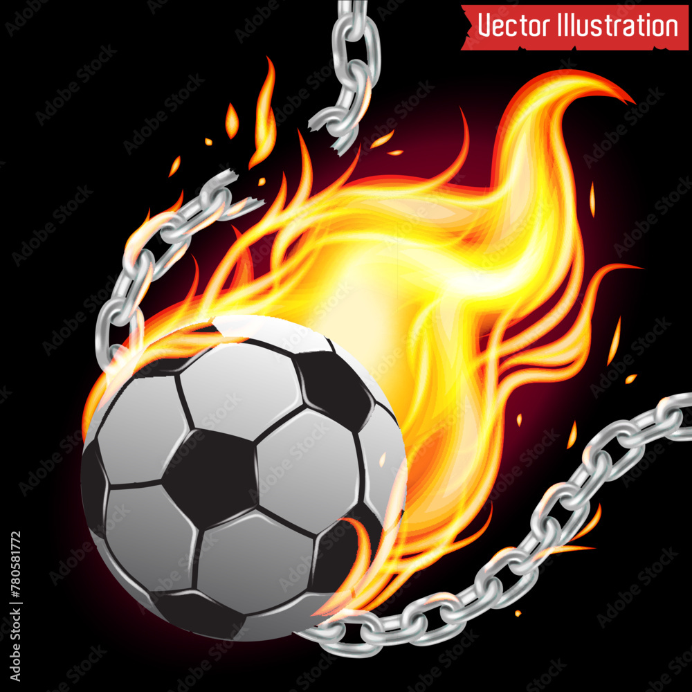 Fototapeta premium Flaming Soccer Ball with Broken Chains Vector Illustration 