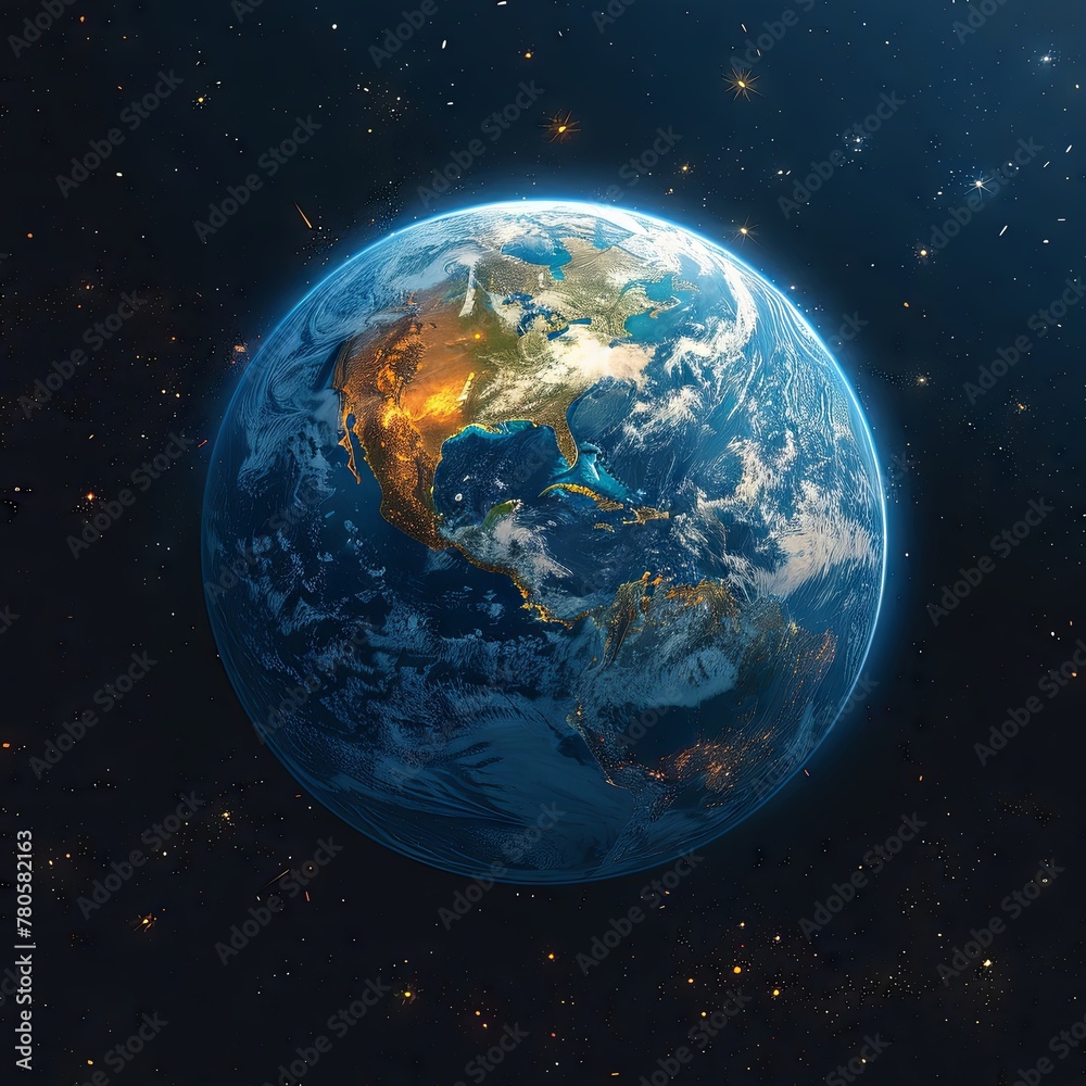 Obraz premium Planet earth illustration in outer space. Generative AI