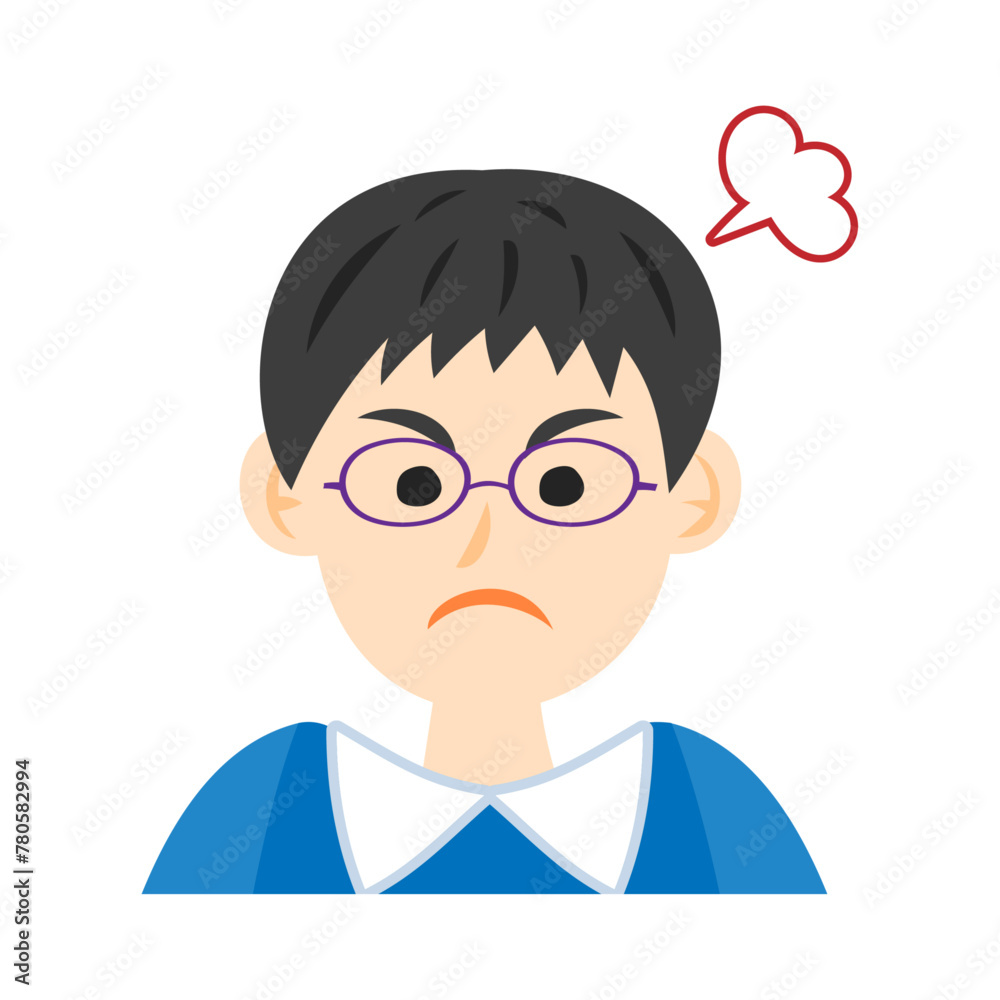 怒る眼鏡をかけた男の子の顔。フラットなベクターイラスト。
Angry boy's face wearing glasses. Flat vector illustration. 怒る眼鏡をかけた男の子の顔。フラットなベクターイラスト。
Angry boy's face wearing glasses. Flat vector illustration.