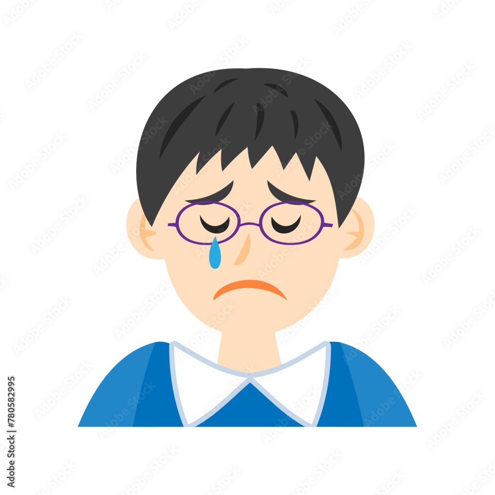 眼鏡をかけた泣いている男の子の顔。フラットなベクターイラスト。
Crying boy's face wearing glasses. Flat vector illustration. 眼鏡をかけた泣いている男の子の顔。フラットなベクターイラスト。
Crying boy's face wearing glasses. Flat vector illustration.
