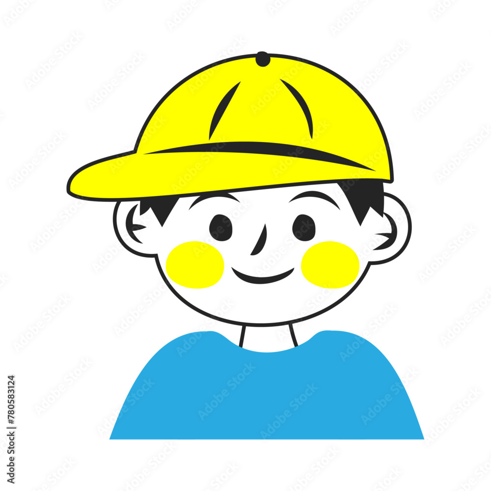 黄色いキャップを被った男の子の顔。シンプルなベクターイラスト。
Boy's face wearing a yellow cap. Simple vector illustration. - obrazy, fototapety, plakaty 