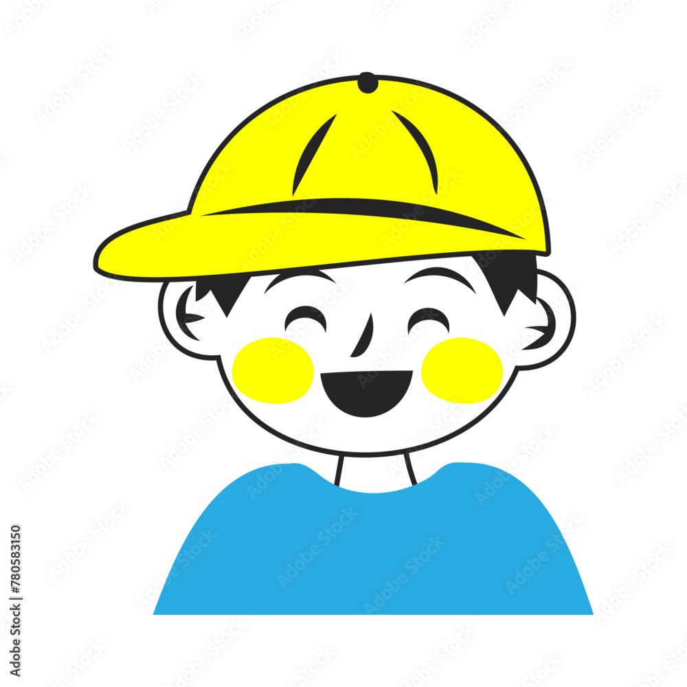 黄色いキャップを被った笑う男の子の顔。シンプルなベクターイラスト。
Laughing boy's face wearing a yellow cap. Simple vector illustration. - obrazy, fototapety, plakaty 