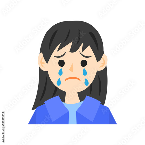 泣く女の子の顔。フラットなベクターイラスト。
Crying girl’s face. Flat vector illustration.