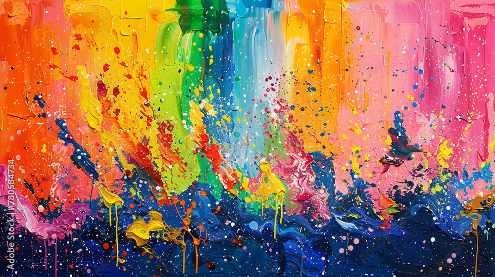 Fototapeta premium Colorful splashes and abstract patterns. Vibrant digital art. Modern abstract concept. Design for posters and album covers. Dynamic composition