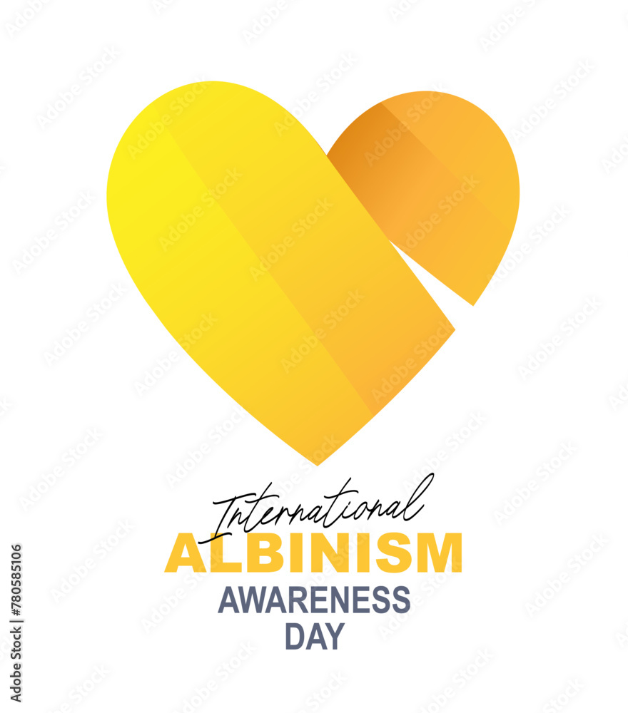 Fototapeta premium Heart with yellow ribbon inside. International Albinism Awareness Day. Symbol of a rare non-contagious genetic inherited condition.