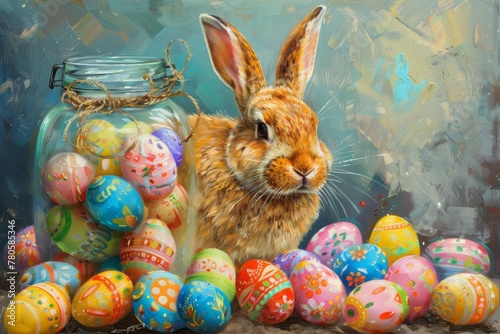 Bunny and Painted Eggs by Nik Yurginson