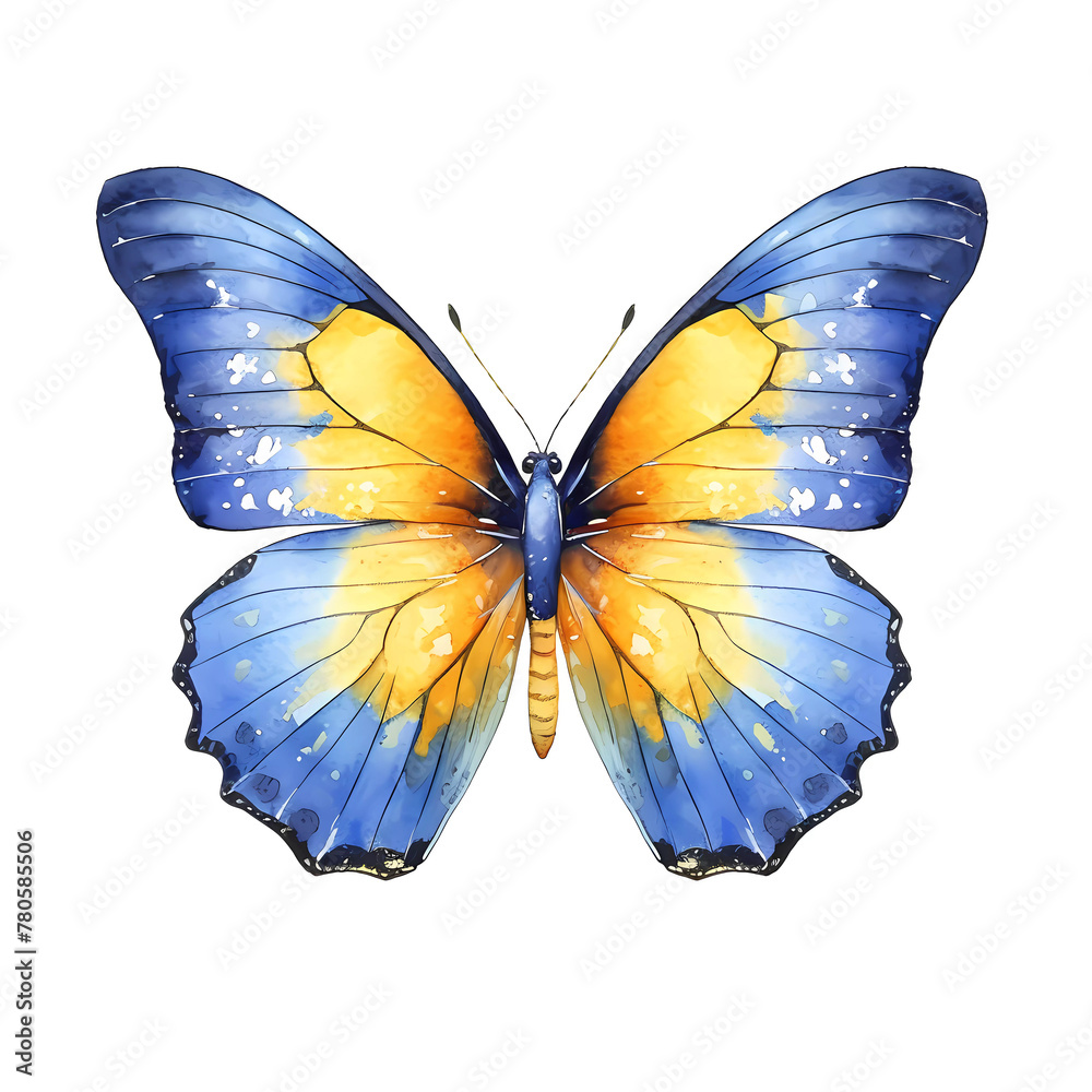 Fototapeta premium Butterfly with gradient blue to yellow wings and white spots