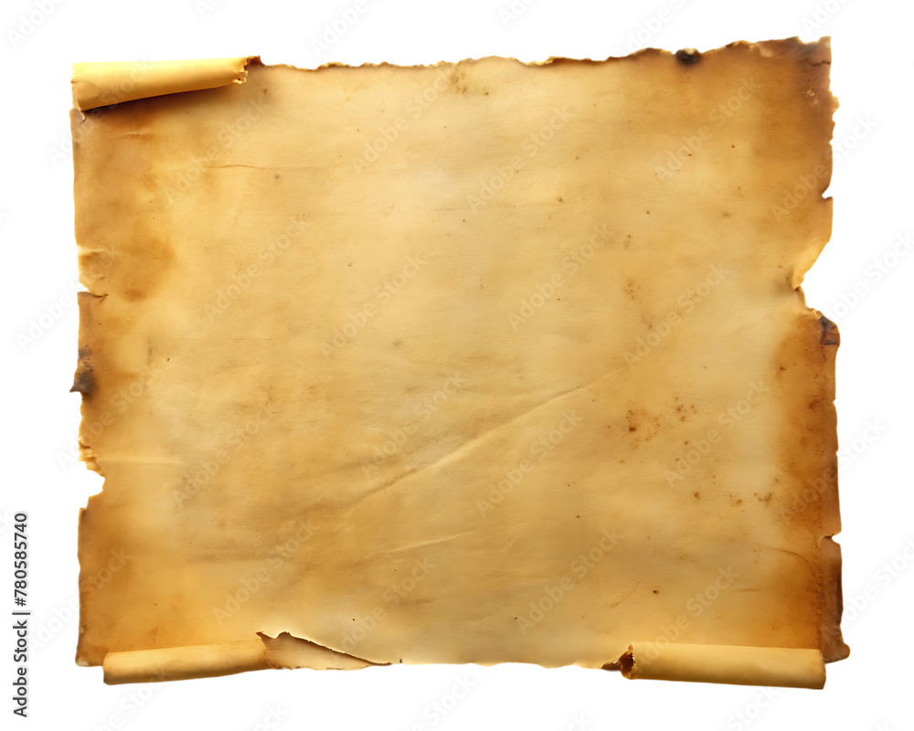 old mediaeval paper sheet horizontal parchment scroll isolated on white