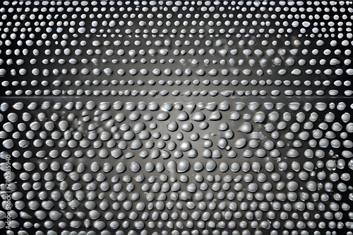 A metal plate covered in small pebbles, creating a textured surface.