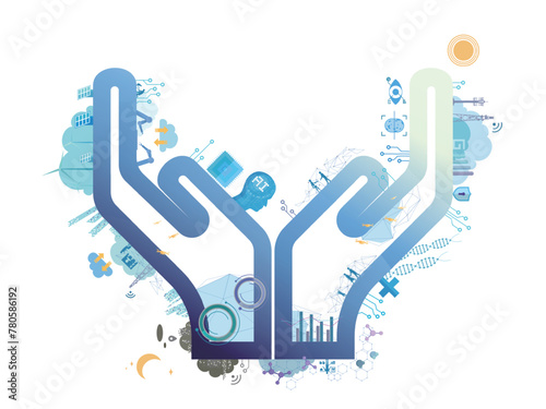 Technology community A018 two hands hold shows the love of technology vector illustration graphic EPS 10