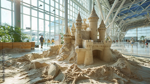 Childa  s delight in sand castle construction amidst the airport gates hustle photo