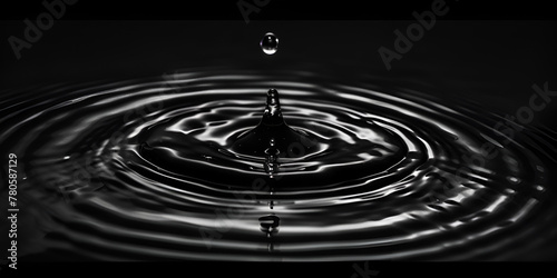 Close up Drop of water falling and creating ripples feeling of calm and tranquility and waves