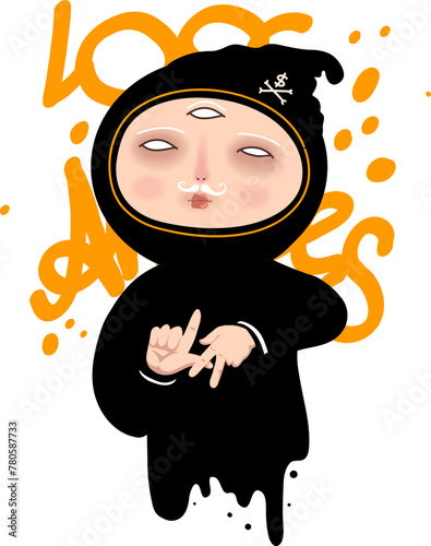 Stylized Graffiti Artist Character with LA Sign Vector T-Shirt Print
