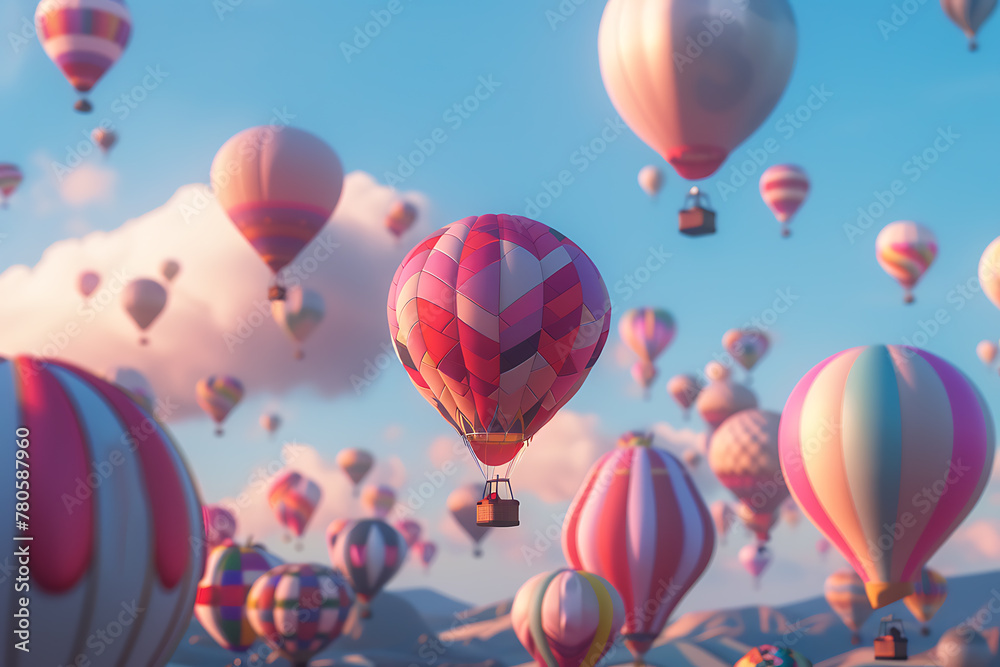 Colorful hot air balloons soaring high during a vibrant festival celebration, creating a picturesque and exhilarating scene
