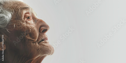 A gentle and poignant side profile of an elderly woman's face, emphasizing the beauty of age and the depth of life's experiences.