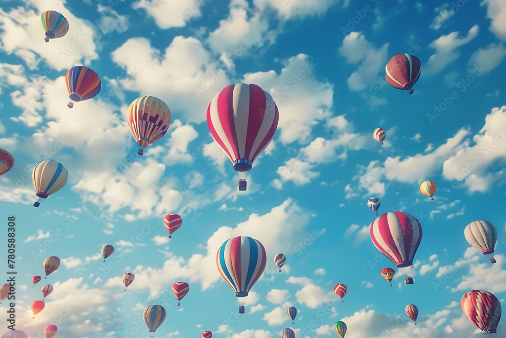 Colorful hot air balloons soaring high during a vibrant festival celebration, creating a picturesque and exhilarating scene Colorful hot air balloons soaring high during a vibrant festival celebration, creating a picturesque and exhilarating scene