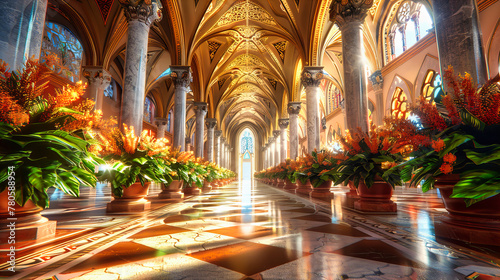 Majestic Cathedral Interior, Captivating Architecture and Spiritual Ambiance, Historic Religious Landmark