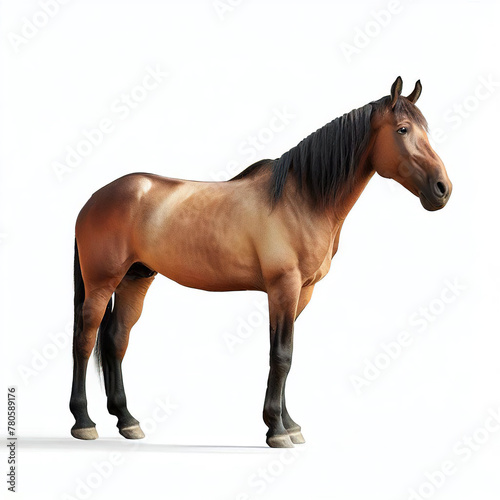 The bay horse isolated on white.with Generative AI technology 