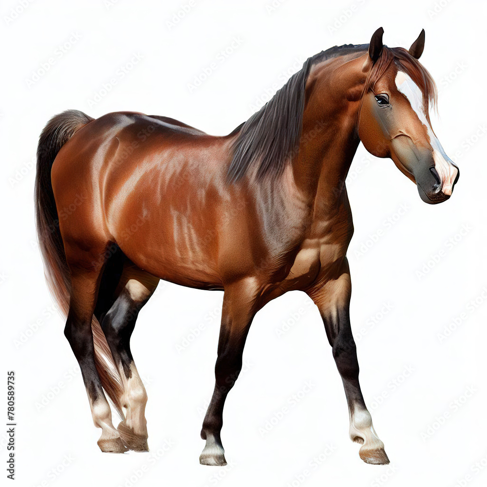 Fototapeta premium The bay horse isolated on white.with Generative AI technology 