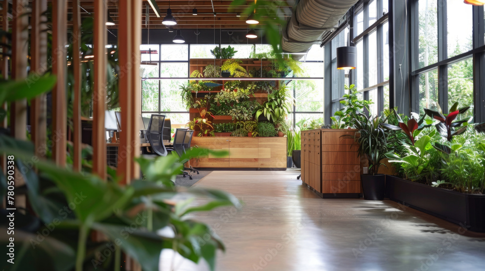 Office Interior Design, A modern office space infused with greenery and natural light.