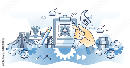 Handyman occupation as professional maintenance work outline hands concept. Builder or technician work with construction or renovation tasks vector illustration. Repairman with technical knowledge.