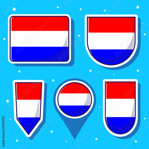 Free Download Flat cartoon vector illustration of Netherlands national flag with many shapes inside - GFXLoad