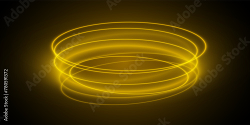Abstract magical glowing golden banner.Magic circle. Merry Christmas. Round golden shiny frame with light explosions. Gold dust on holiday banner