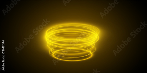 Abstract magical glowing golden banner.Magic circle. Merry Christmas. Round golden shiny frame with light explosions. Gold dust on holiday banner