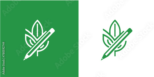leaf pen eco logo concept eco write vector symbol icon logotype illustration design template free Vector,
