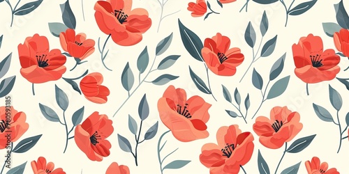 Red flowers in a flat style pattern