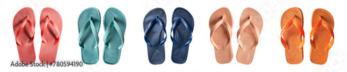 Collection of rubber sandals flip-flops isolated on a transparent background, summer, PNG