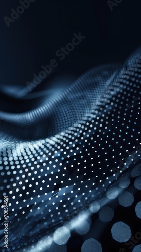 A dark blue abstract background with a wave pattern