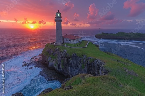Lighthouse Perched on Cliff Overlooking Ocean