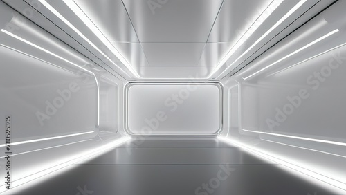 3d Tunnel Background. white tunnel background Abstract white light. Empty white future 3D neon background futuristic corridor modern interior silver road black wall.