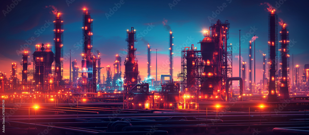 view of smart chemical oil refinery plant, Gas Oil depot, Crude Oil Refinery Plant Steel Pipe line and Chimney Cooling tower	