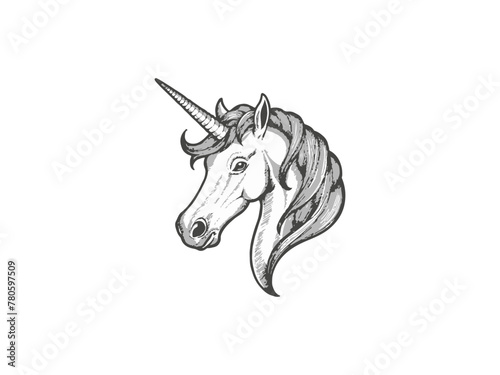 Unicorn horse vector sketch fairy tale animal head Unicorn head icon vector. Stylized unicorn portrait emblem illustration Stock Vector Image