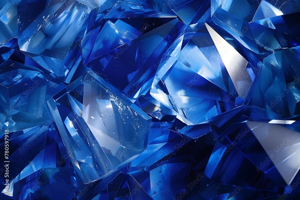 A close up of blue gems with a blue background. The gems are cut into various shapes and sizes, creating a visually interesting and intricate pattern. Scene is one of elegance and sophistication A close up of blue gems with a blue background. The gems are cut into various shapes and sizes, creating a visually interesting and intricate pattern. Scene is one of elegance and sophistication