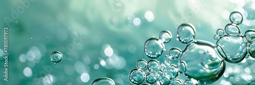 Close-up of beautiful bubbles floating in clear turquoise water, creating a mesmerizing pattern photo