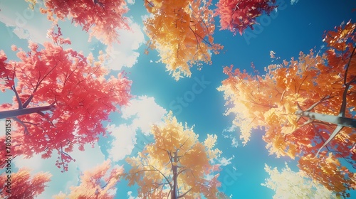 colorful trees from underneath looking up graphic poster web page PPT background