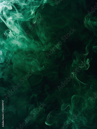 Delicate green wisps of smoke dance against a pitch-black backdrop, evoking a sense of serene movement.