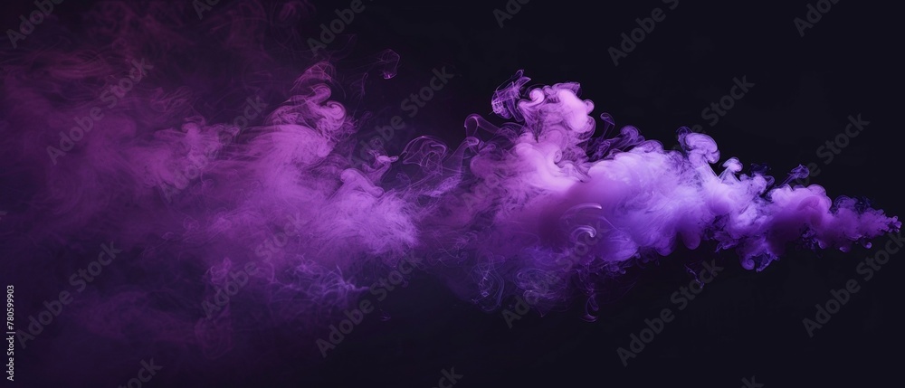 Swirling motions of violet smoke against deep black conjure an abstract landscape of mystery and elegance.