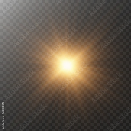 The image depicts a golden light , including sun rays and a dawn effect. The image also includes a  flare 
