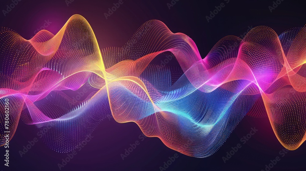 Fototapeta premium a digital abstract background featuring vibrant, colorful lines intertwining dynamically against a sleek black backdrop.