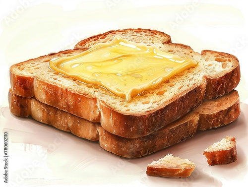 A slice of bread with melting butter, clipart for morning breakfasts at summer getaways