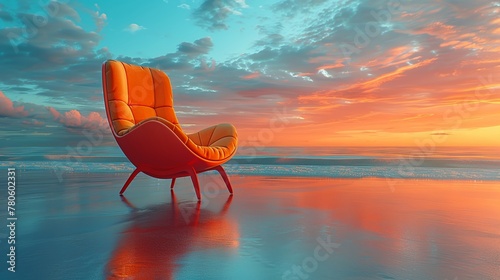 Armchair clipart, inviting relaxation by the shore, in vibrant summer colors 3D render